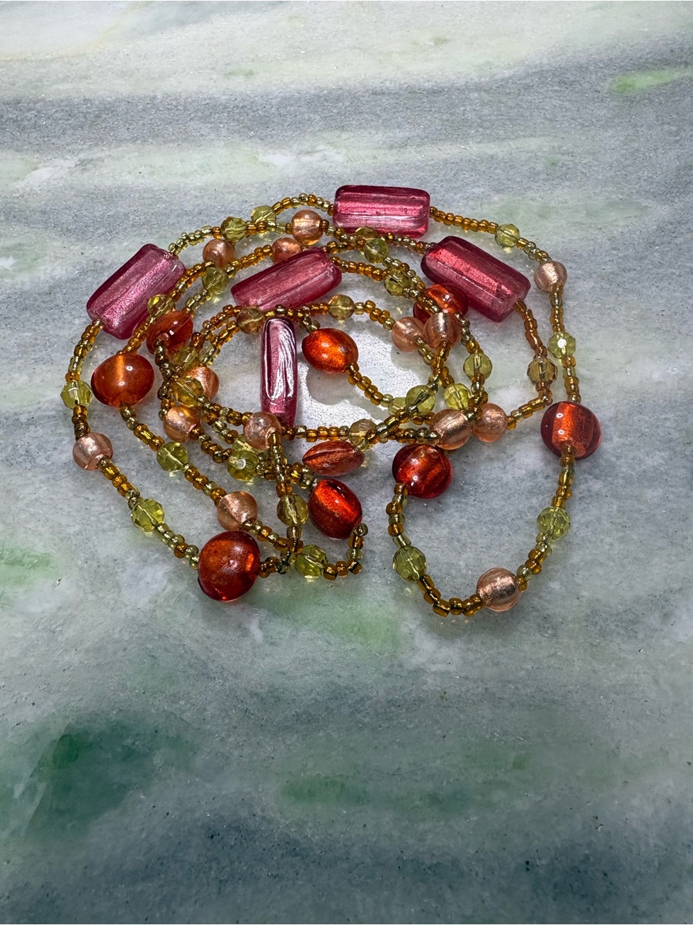 Handcrafted Pink and Orange Glass Bead Necklace - Women Jewelry